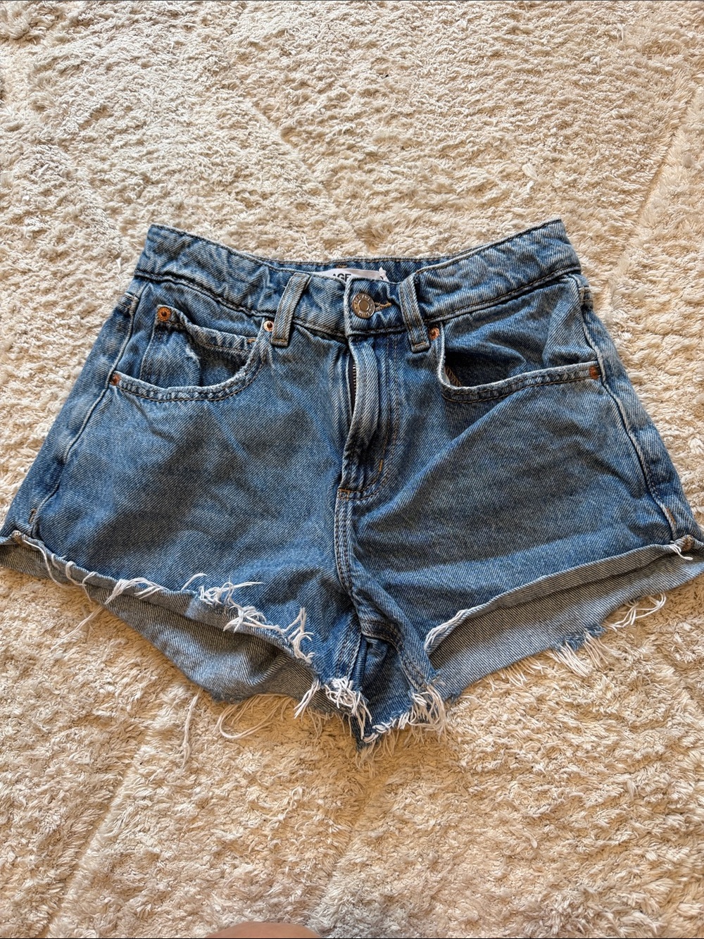 Garage Distressed High-Rise Denim Shorts - Medium Blue